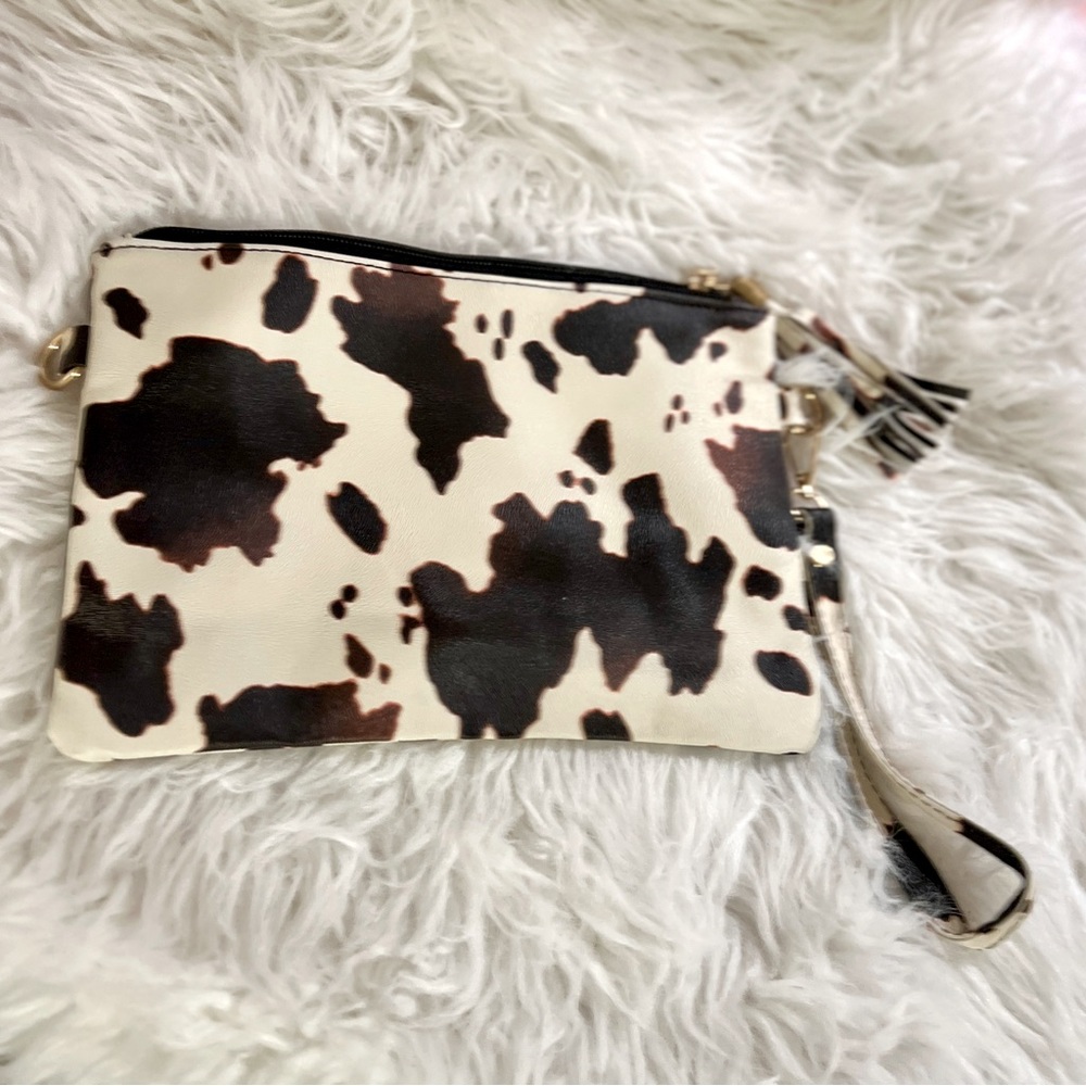 Cow Print Clutch Purse with removable tassel and wristlet strap